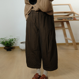 女 日系简约文艺松紧腰纯色舒适百搭夹棉保暖休闲裤 素凡卡冬季 新款