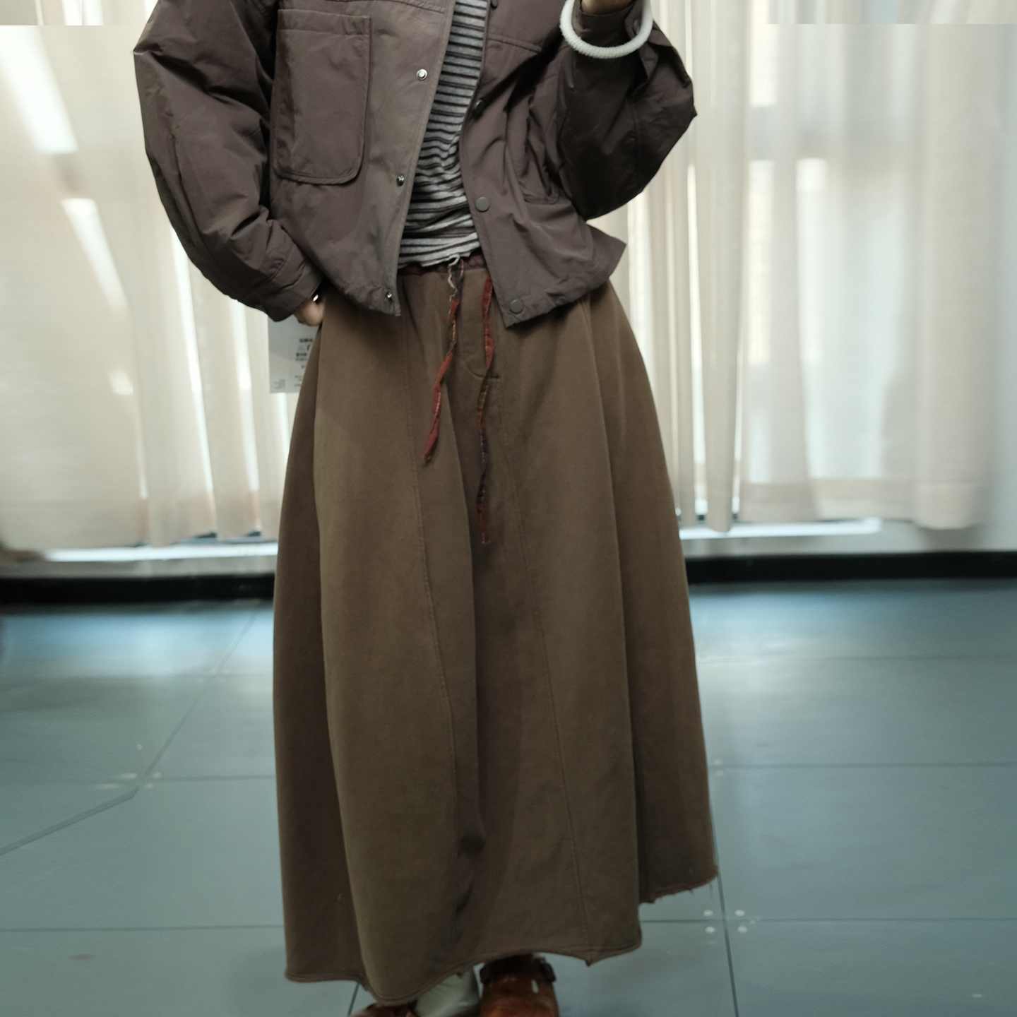 秋季抓绒百搭松紧腰休闲棉质半裙