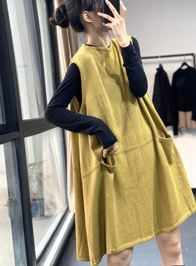 素凡卡秋冬文艺森女系无袖坎肩针织衫背心裙百搭日系纯色连衣裙女