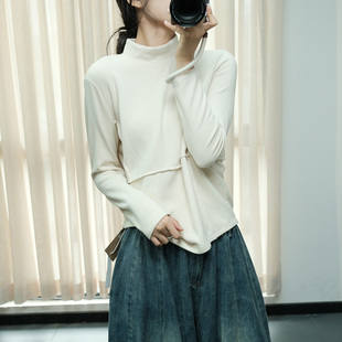 素尚秋冬新品打底衫上衣女简约风纯色高领百搭拼接长袖针织衫T恤