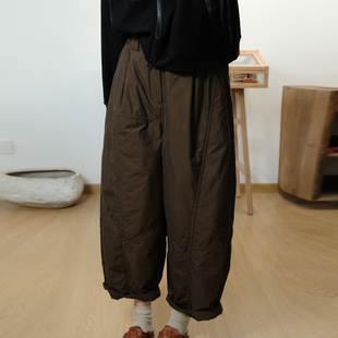 女 日系简约松紧腰纯色创意拼接显瘦保暖夹棉休闲裤 素凡卡冬季 新款