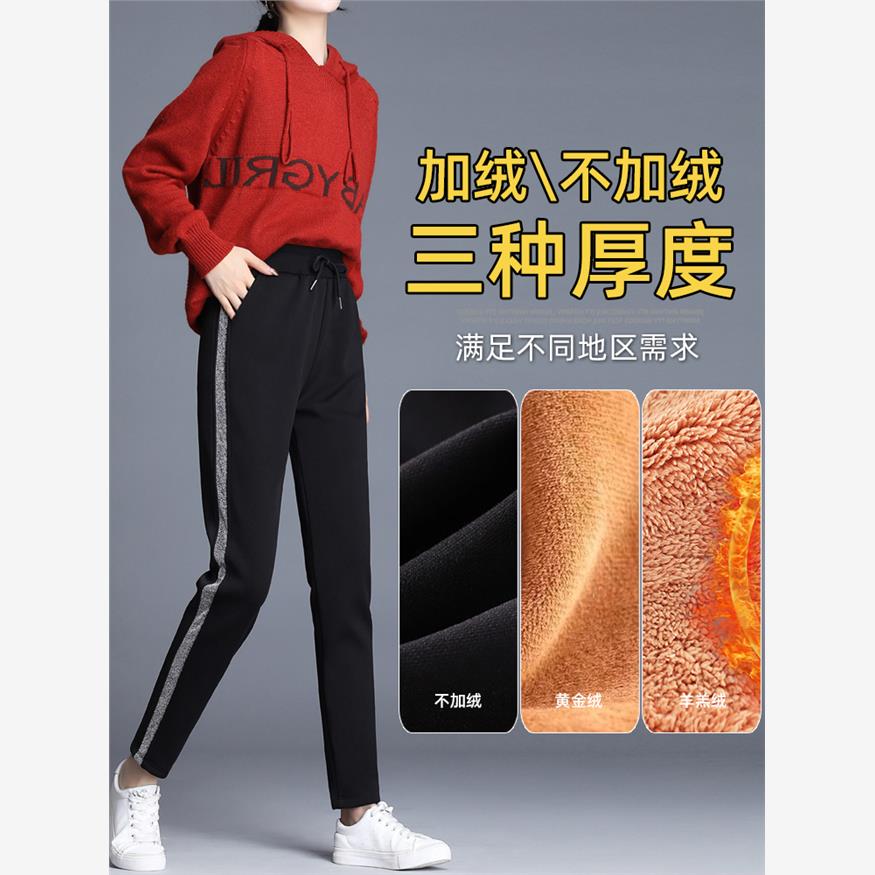 女性侧带运动裤2025春秋季流行高腰大尺寸胖毫米裤瘦身Look后宫休