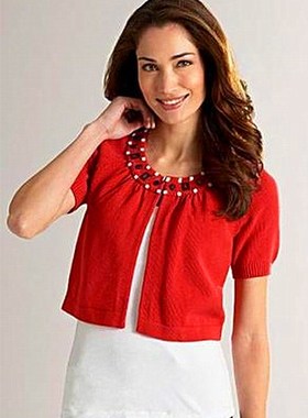 新春anntaylor砖红色短袖开身纯棉针织衫短坎肩 女毛衣包邮