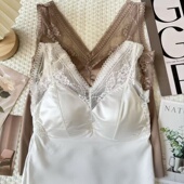 冰丝背心女打底衫 2025春季 蕾丝纯色超薄带胸垫一体式 法式 内搭 新款