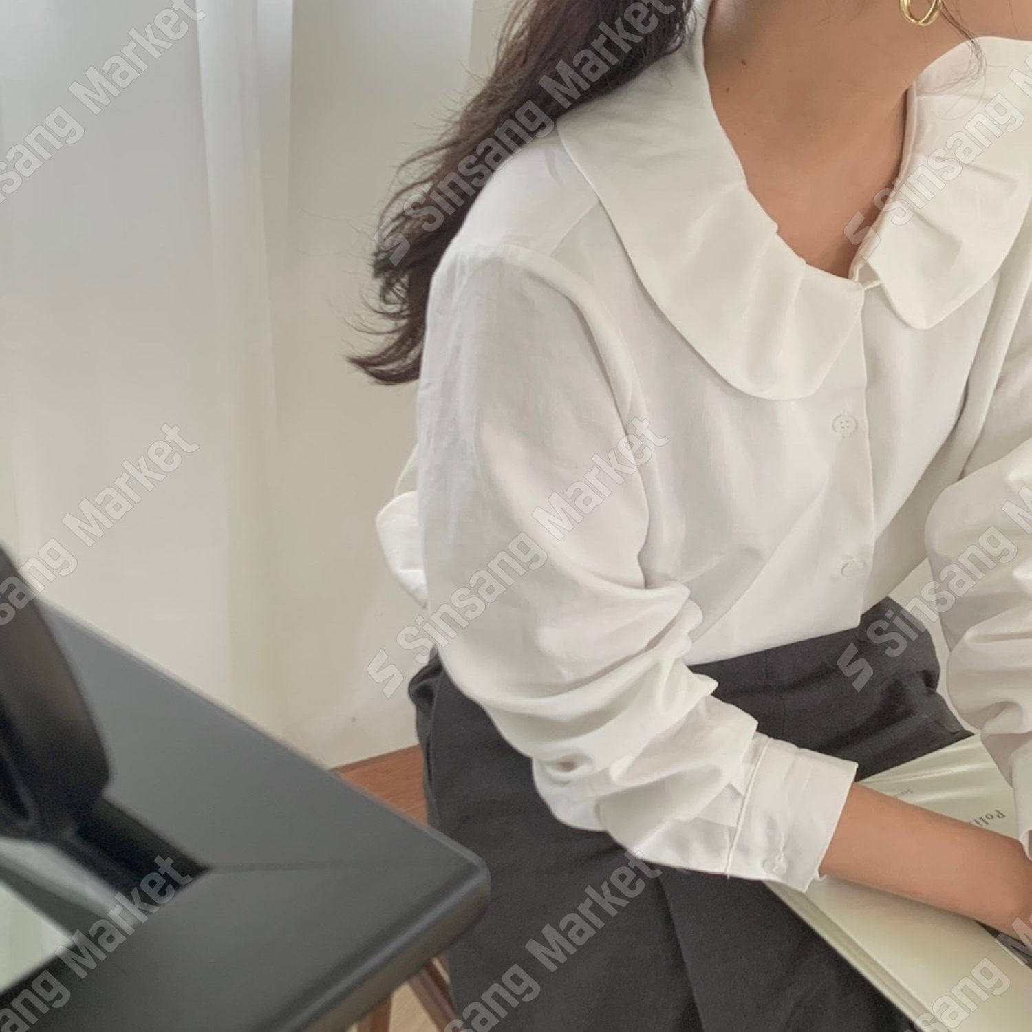 colofunia韩国女装代购长袖圆翻领衬衫淑女通勤春秋款UT~福利款