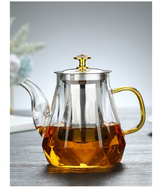 玻璃茶壶茶具不锈钢过滤高硼硅玻璃泡茶壶直身钢漏壶大容量钻石壶