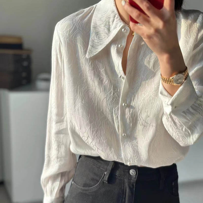 宽松通勤单排扣长袖粘胶纤维提花