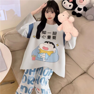 睡衣女款2025新款春秋季长袖纯棉薄款女孩初中学生胖mm大码家居服
