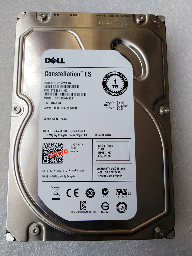 DELL原装R410 R720 R710 1T 1TB 3.5 SAS ST1000NM0001服务器硬盘