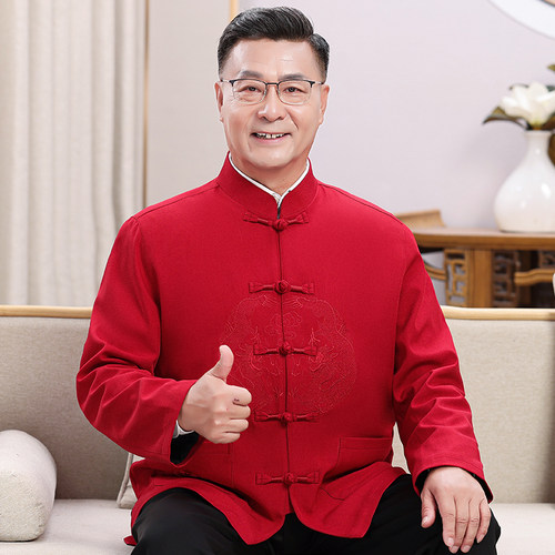中老年唐装男士夹克老人生日外套