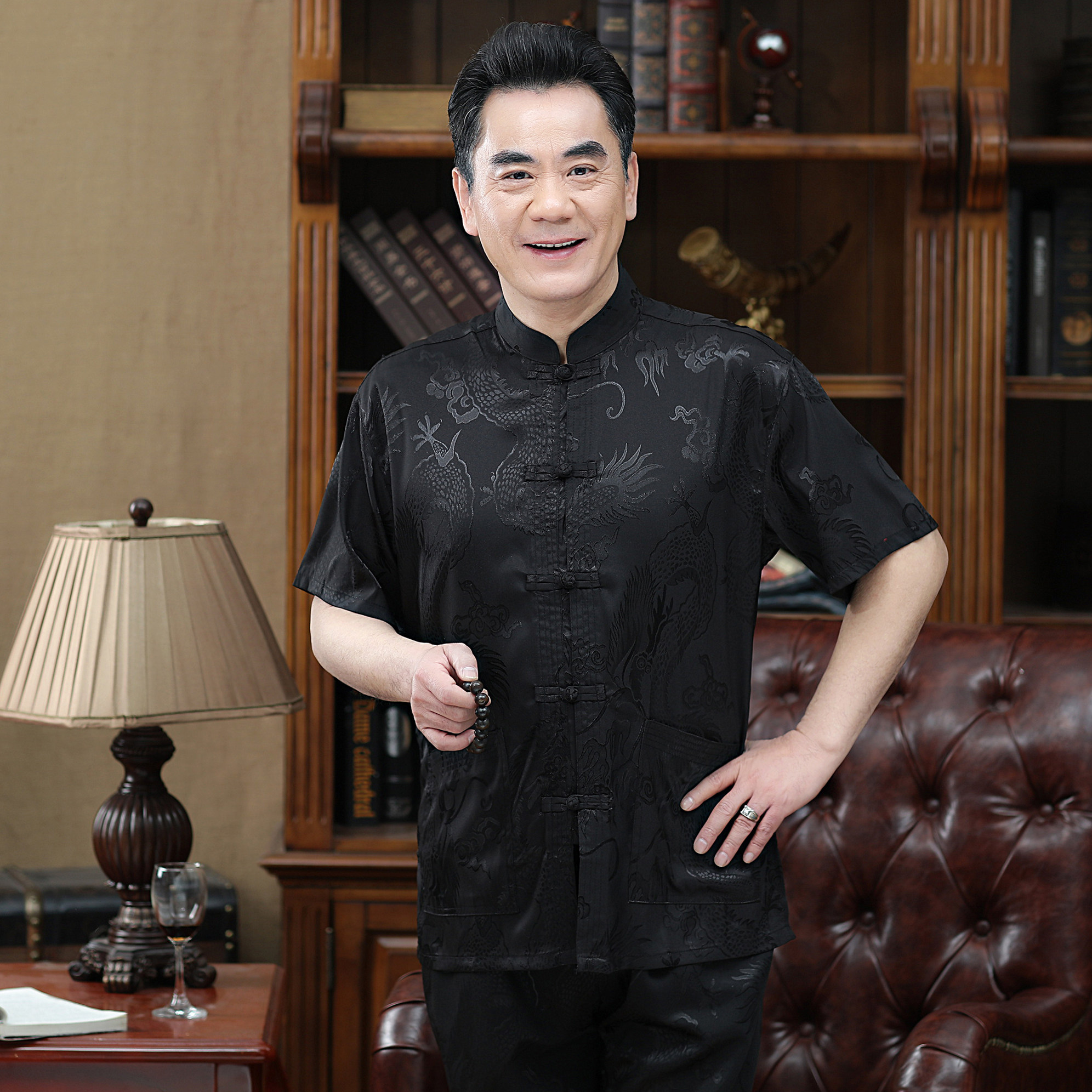 唐装短袖男士中国风上衣中老年人