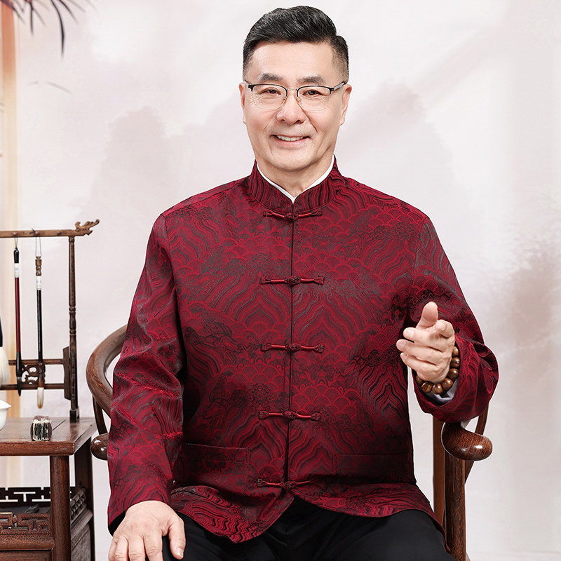 春秋新款唐装男夹克中老年爸爸外套中国风老人生日过寿星爷爷套装,男装,唐装,淘宝优惠券,粉丝福利购,淘宝优惠卷