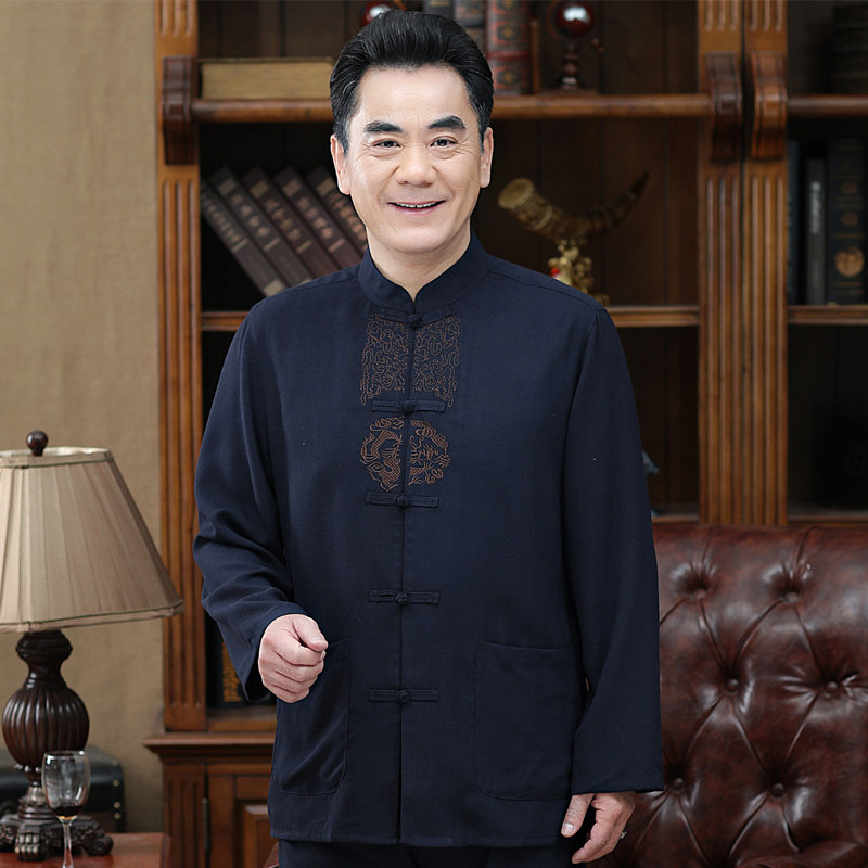 夏爸爸装唐装中式亚麻男士长袖衬衫中老年加肥加大码休闲棉麻上衣|msdalam kategori Pakaian Lelaki, pakaian kebangsaan - dari Buy2taobao.com untuk memberikan perkhidmatan ejen Taobao profesional membeli