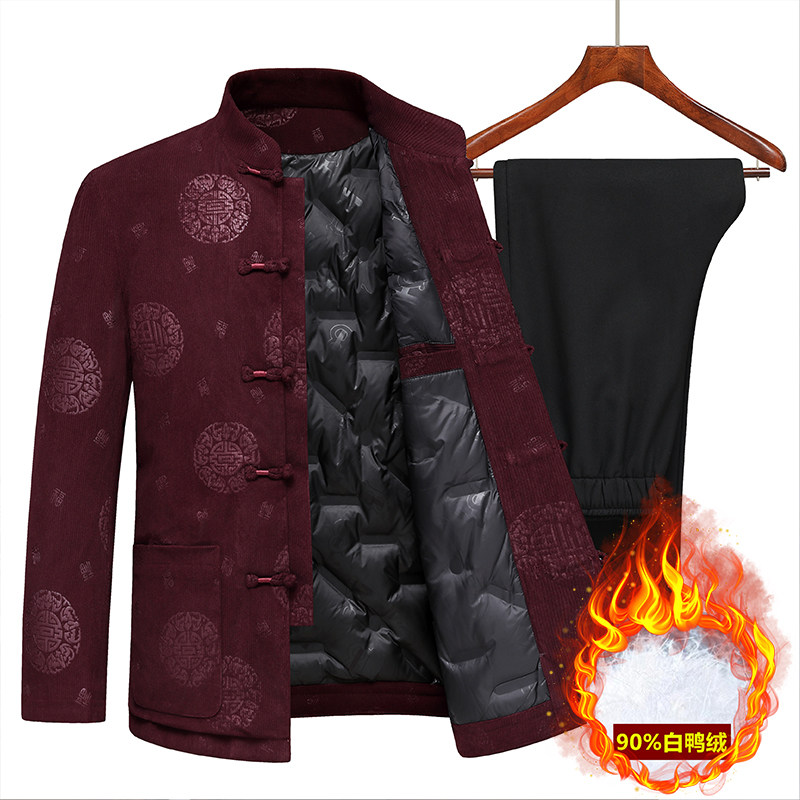 新款中老年唐装羽绒服男加厚保暖中国风外套爷爷老人衣服爸爸套装