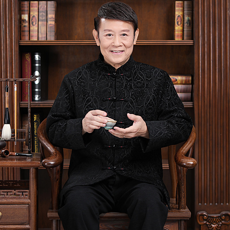 中国风唐装加绒爷爷生日过寿冬装