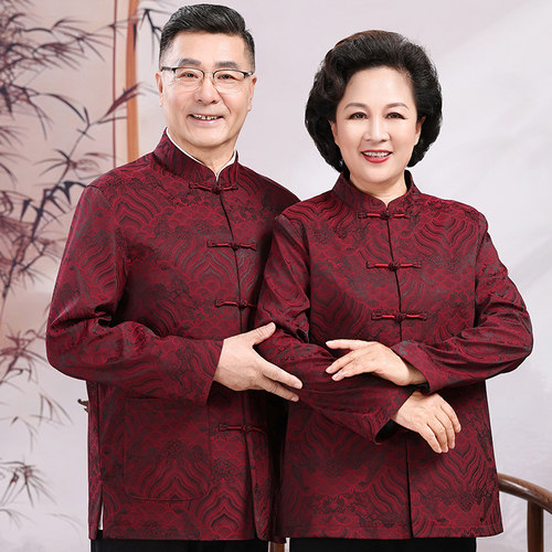 新款春秋情侣唐装中老年夹克套装