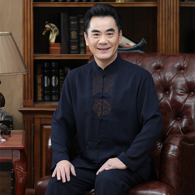 Chinese style Tang costume suit Embroidery Buddhist clothes spring and autumn Middle-aged and elderly people Long sleeve Chinese style Cotton and hemp dad grandpain the Men's clothing, National costume  category - from Buy2taobao.com to provide professional Taobao agent buy service