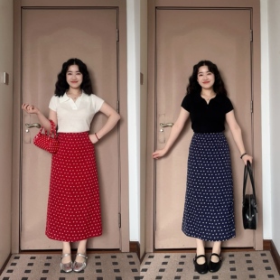 红色碎花A字半身裙女2026年夏季新款高腰修身显瘦气质百搭中长裙