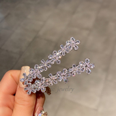 高级感时尚 轻奢银色闪钻花朵边夹女小众ins侧边碎发一字夹发卡