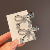 高级感闪钻银色蝴蝶结边夹女小众ins甜美侧边碎发夹气质发卡发饰