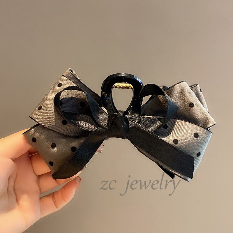 韩版新款灰色波点蝴蝶结抓夹女高级感时尚后脑勺盘发鲨鱼夹发卡,饰品/流行首饰/时尚饰品新,发饰,淘宝优惠券,粉丝福利购,淘宝优惠卷