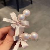 高级感珠光感粉色马贝珍珠蝴蝶结发夹小众ins甜美侧边碎发夹发饰