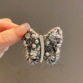 翩翩蝴蝶 高级感重工醋酸毛线闪钻边夹女甜美侧边小众ins发卡发饰