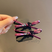 韩国东大门时尚 紫色皮质蝴蝶结发夹女高级感甜美立体侧边发夹发卡