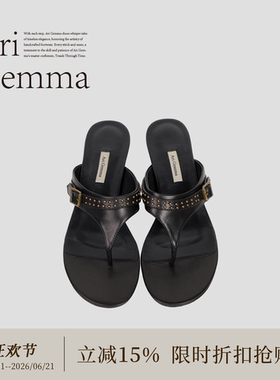 Ari Gemma｜波尔多·T字带夹趾拖鞋铆钉扣带反叛摩登坡跟凉鞋