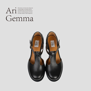 Ari Gemma|Sardin·复古真皮T字带外穿包头平底罗马鞋凉鞋
