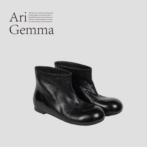 Ari Gemma丨原创设计 Object·圆头缝线设计重工真皮复古时尚短靴