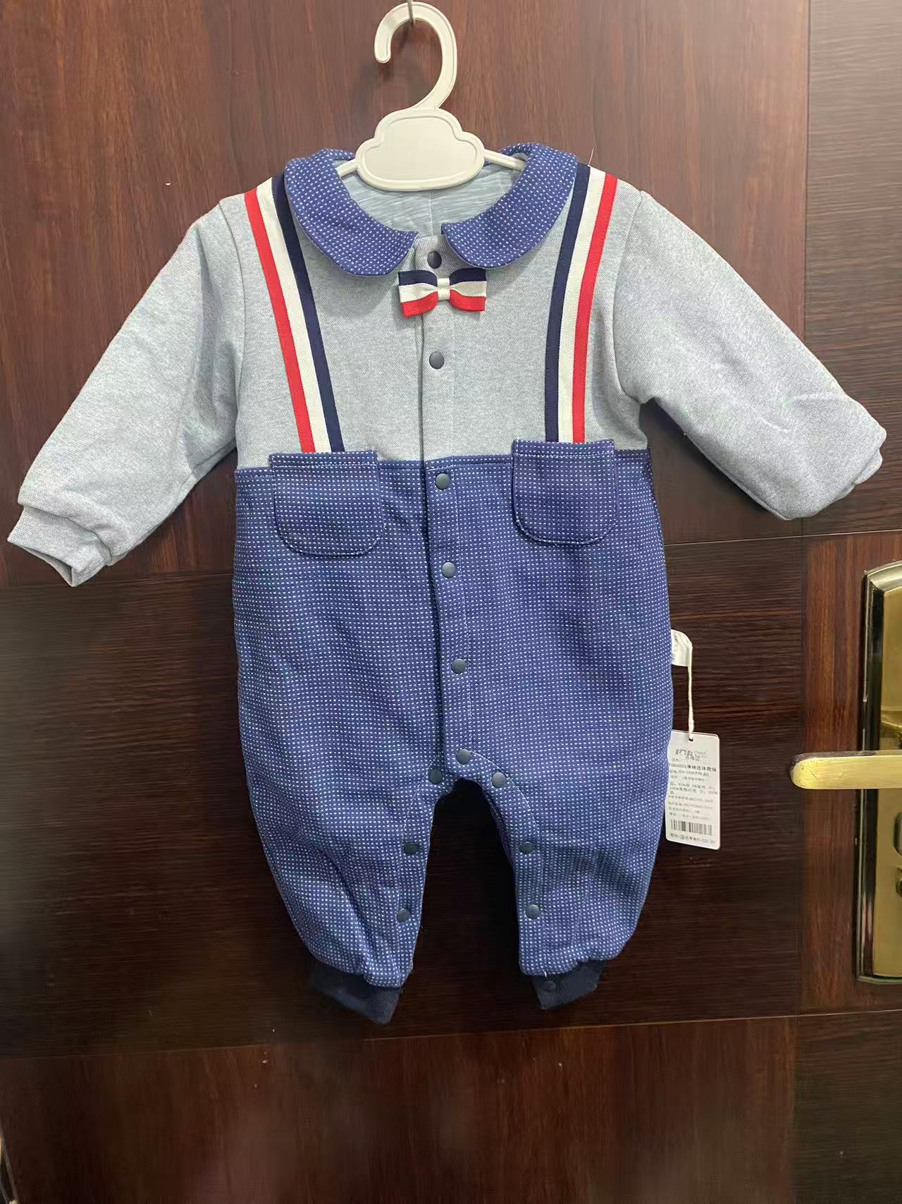 婴格朗迪男女童宝宝冬季加厚夹棉保暖连体哈衣帅气外爬服73-100码