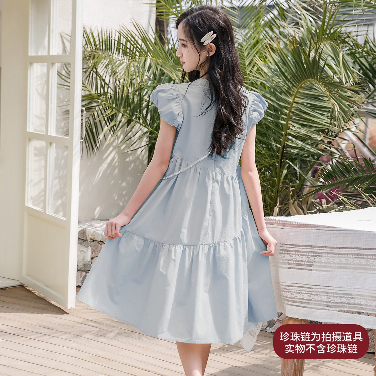 儿童裙子初中生女童连衣裙夏装纯棉公主裙中大童高腰中长款裙子