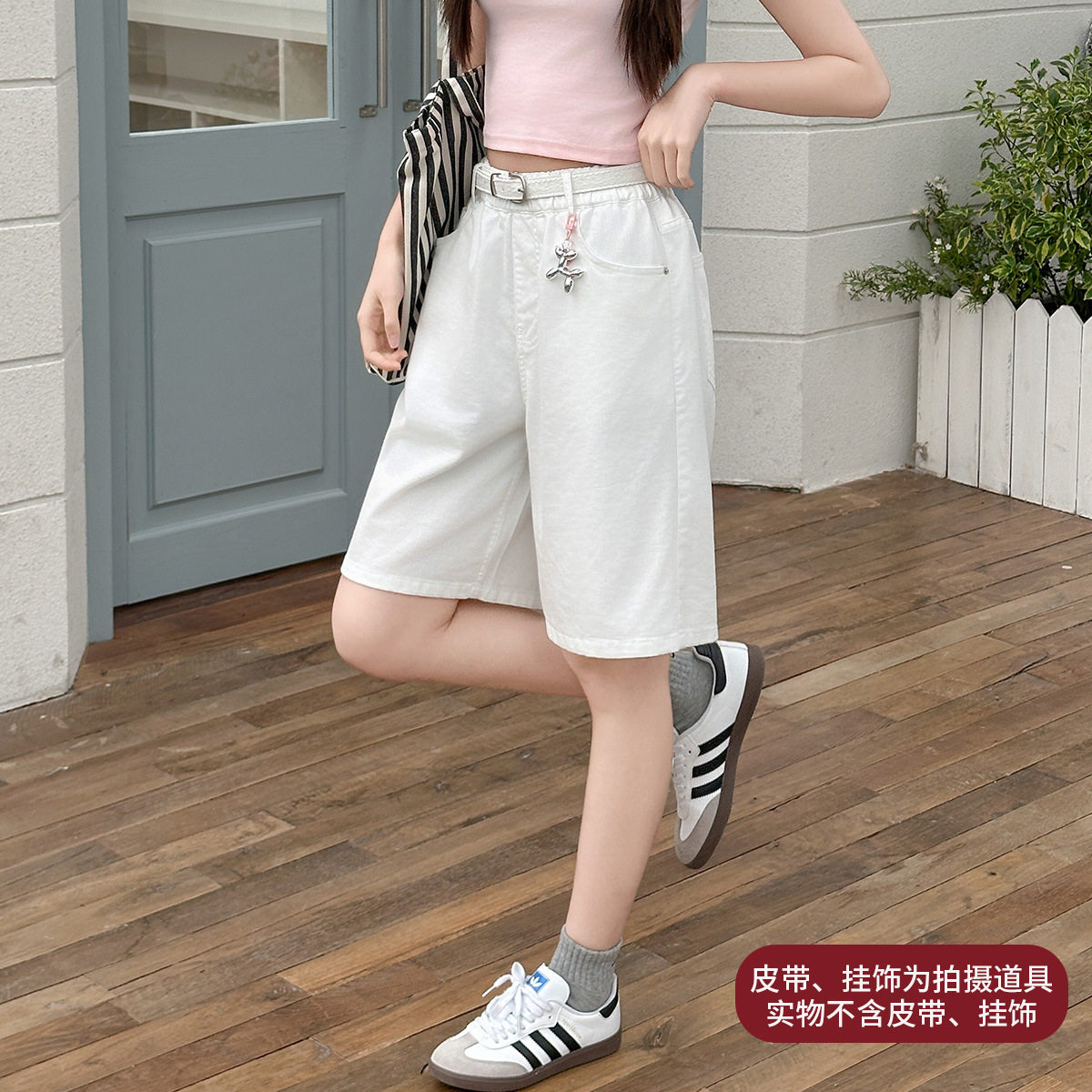 儿童裤子女童复古直筒牛仔短裤夏季中大童宽松纯色休闲短裤童装