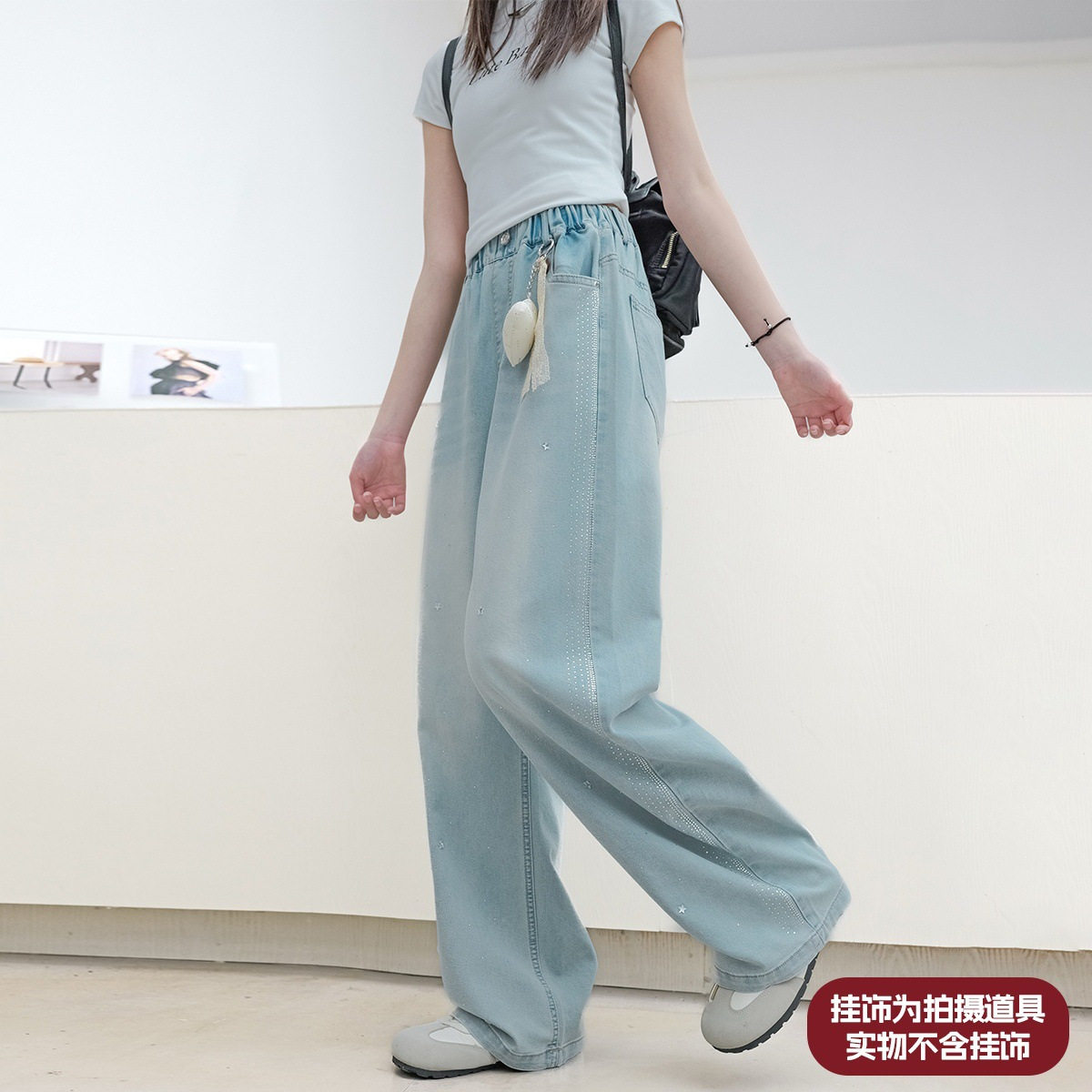 儿童裤子女童休闲牛仔裤夏季初中生长裤阔腿裤薄款夏童装青少年