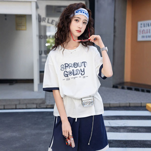 儿童短袖女童夏季T恤休闲初中生女孩宽松青少年小白t湖州织里童装