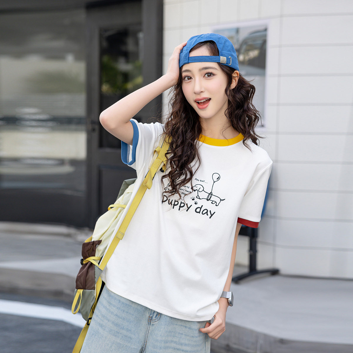 儿童短袖t恤女童中大童夏季薄款撞色半袖上衣青少年童装女装夏