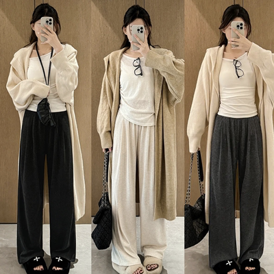 糯米裤女秋冬新款直筒垂感小个子高腰宽松休闲山本裤拖地阔腿裤子