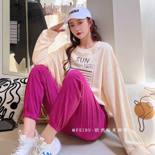 卫裤 加绒灯芯绒裤 条纹束脚运动裤 灯笼裤 子女冬欧货口袋休闲哈伦裤