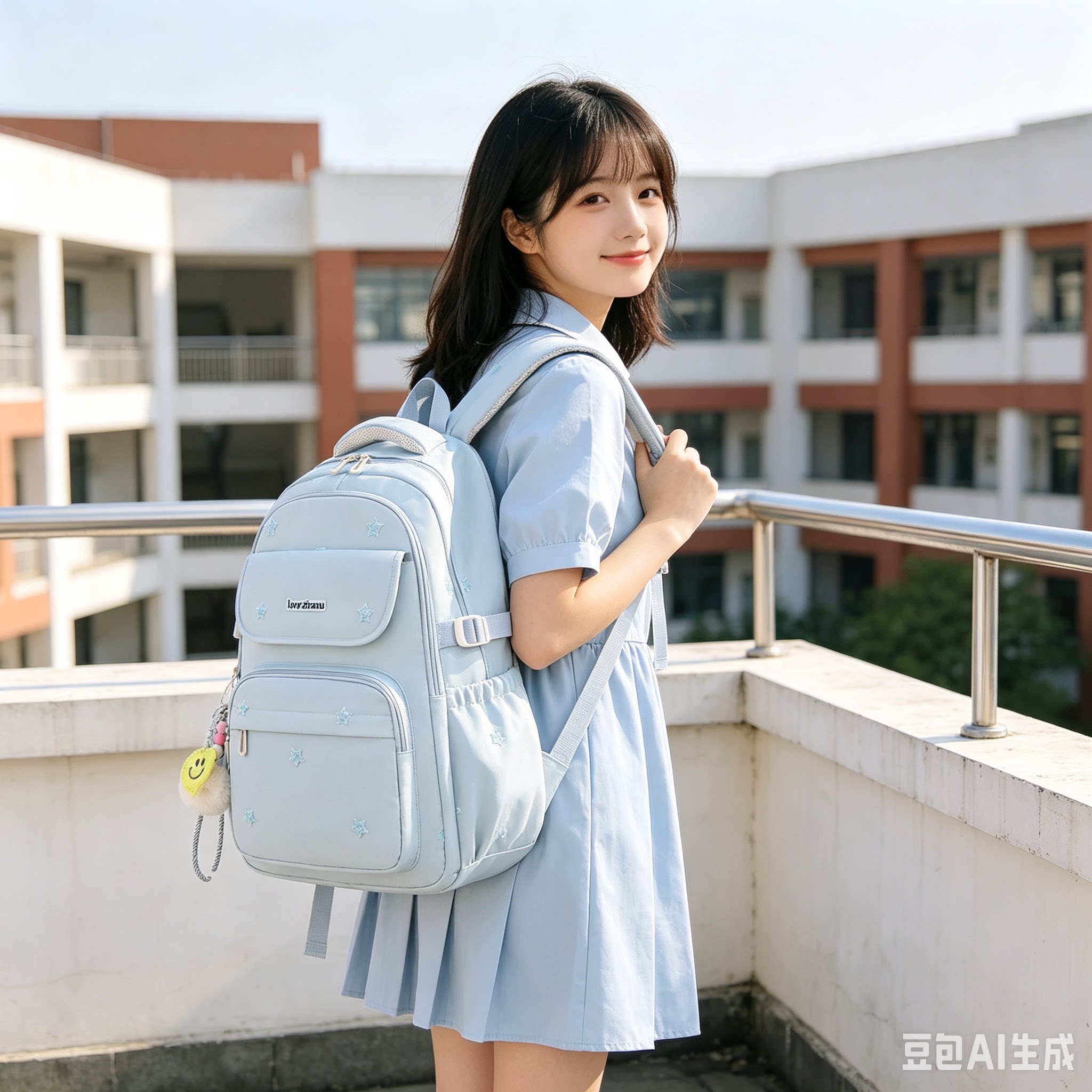 跨境新款纯色百搭书包女大学生简约旅行双肩包大容量轻便休闲背包