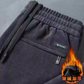 百搭宽松后口袋拉链运动直筒裤 加绒加厚 男士 子秋冬季 灯芯绒休闲裤