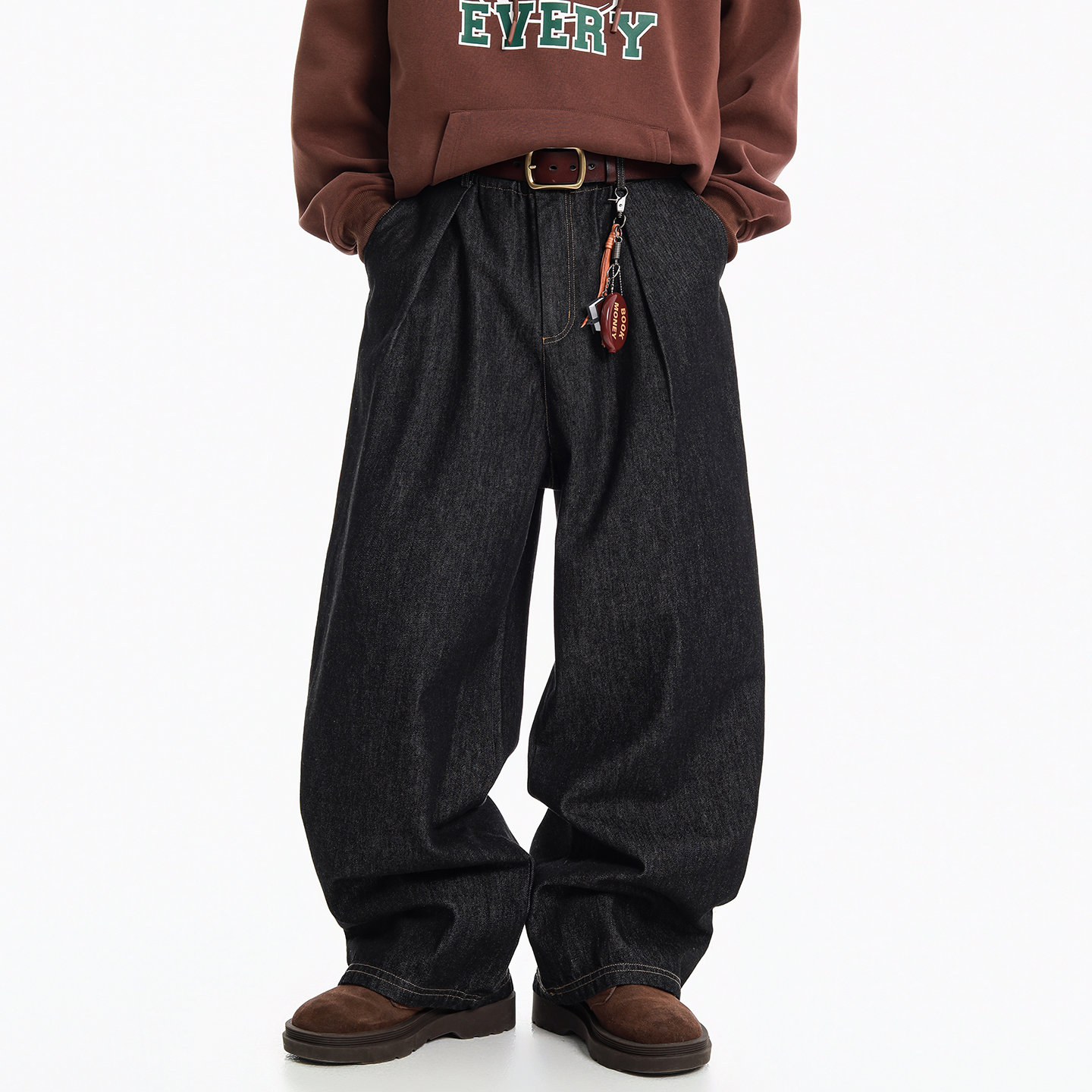 oversize美式复古垂感弯刀牛仔裤