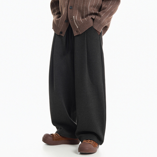 vintage男宽松阔腿长裤 秋冬复古松弛垂感针织毛呢休闲裤 鹿 怕生
