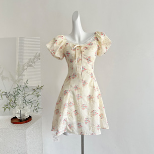 浪漫刺绣花朵碎花连衣裙2025夏季 Q女家 两穿法式 新品 甜梨小杏花