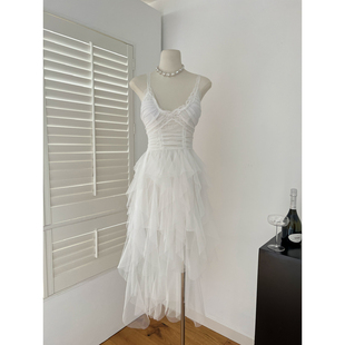 车迟恩Chien 轻奢重工高级生日小礼裙公主白色网纱吊带连衣长裙女