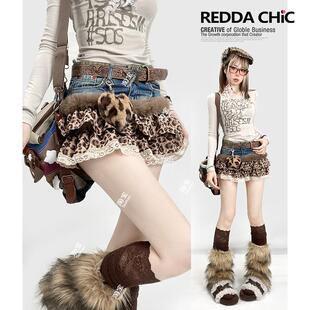 美式 复古千禧y2k辣妹蛋糕豹纹短裙女夏亚比穿搭拼接蕾丝牛仔裙子