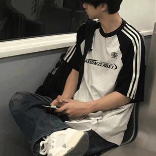 潮牌美式高街创意小众印花灰白色半袖上衣男夏季纯棉重磅短袖T恤