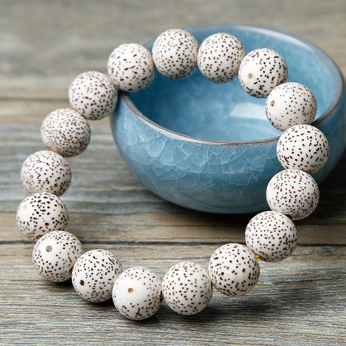 海南脱脂星月菩提正月圆珠单圈手串12/13mm佛珠文玩桶珠男女手链