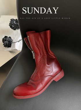 网红guidi鬼帝310短靴女前拉链中筒真皮马丁靴女英伦风春秋单靴子