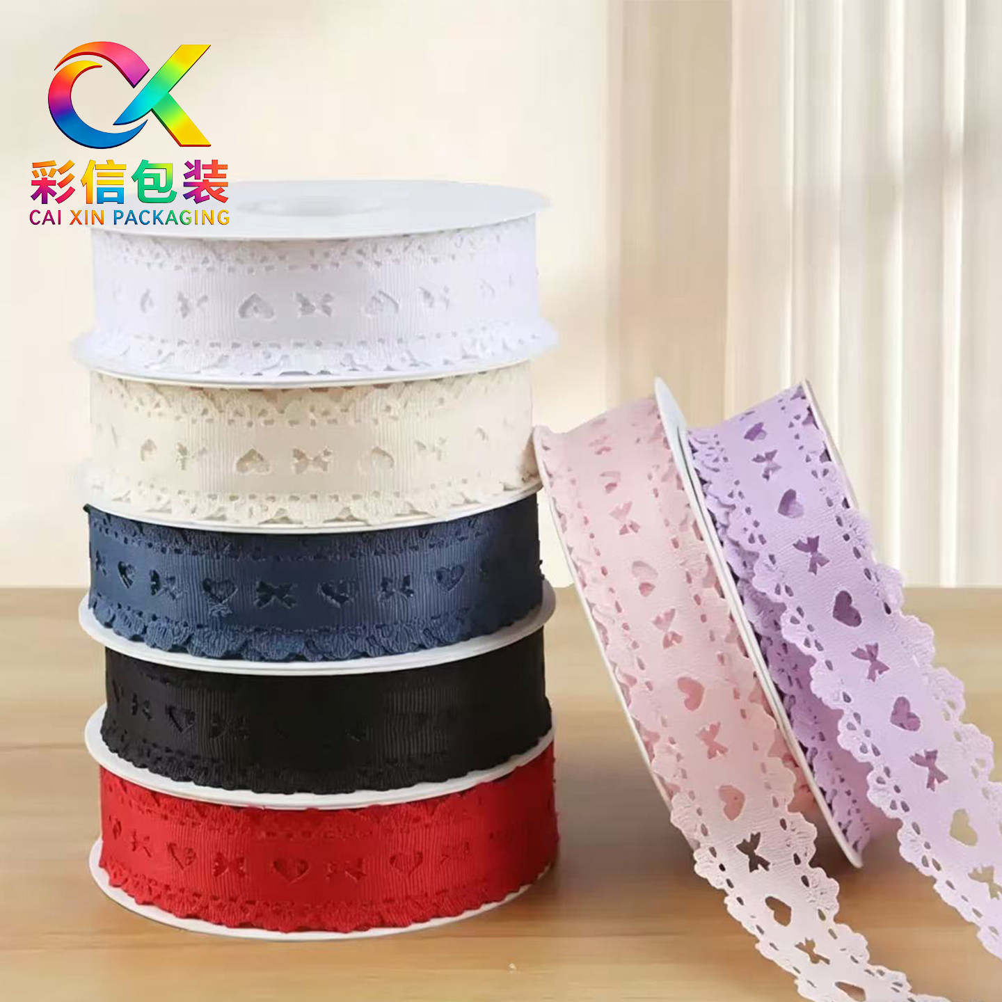 彩信材料爱心镂空丝带diy花店资材蝴蝶结花艺礼品包装蕾丝花边